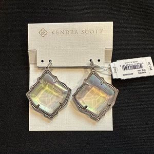 Kendra Scott Kristen Drop earrings rhodium with iridescent glass